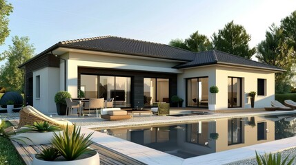 Fototapeta premium Modern European House with Swimming Pool Design