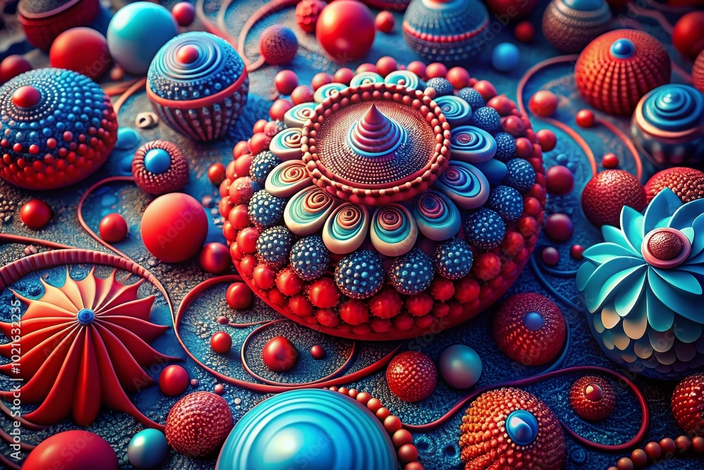 Poster vibrant red and blue 3d abstract shapes and patterns for creative design and artistic projects