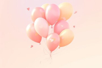 Pastel Pink and Yellow Balloons with Hearts