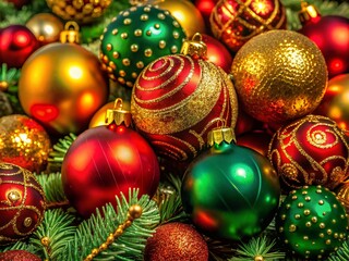 Naklejka premium Vibrant Red Gold and Green Christmas Decorations Creating a Festive Holiday Atmosphere and Spirit