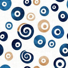 Abstract pattern with blue and beige circles on white background