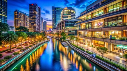 Naklejka premium Vibrant River City Shopping Mall in Bangkok Showcasing Modern Architecture and Lively Atmosphere