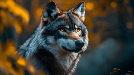 Fototapeta premium Wolf Portrait with Golden Background Illustration