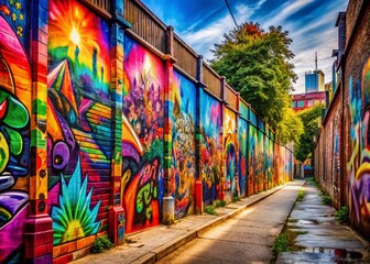 Fototapeta premium Vibrant Spraypaint Fonts on Urban Walls Showcasing Colorful Street Art and Creative Expressions