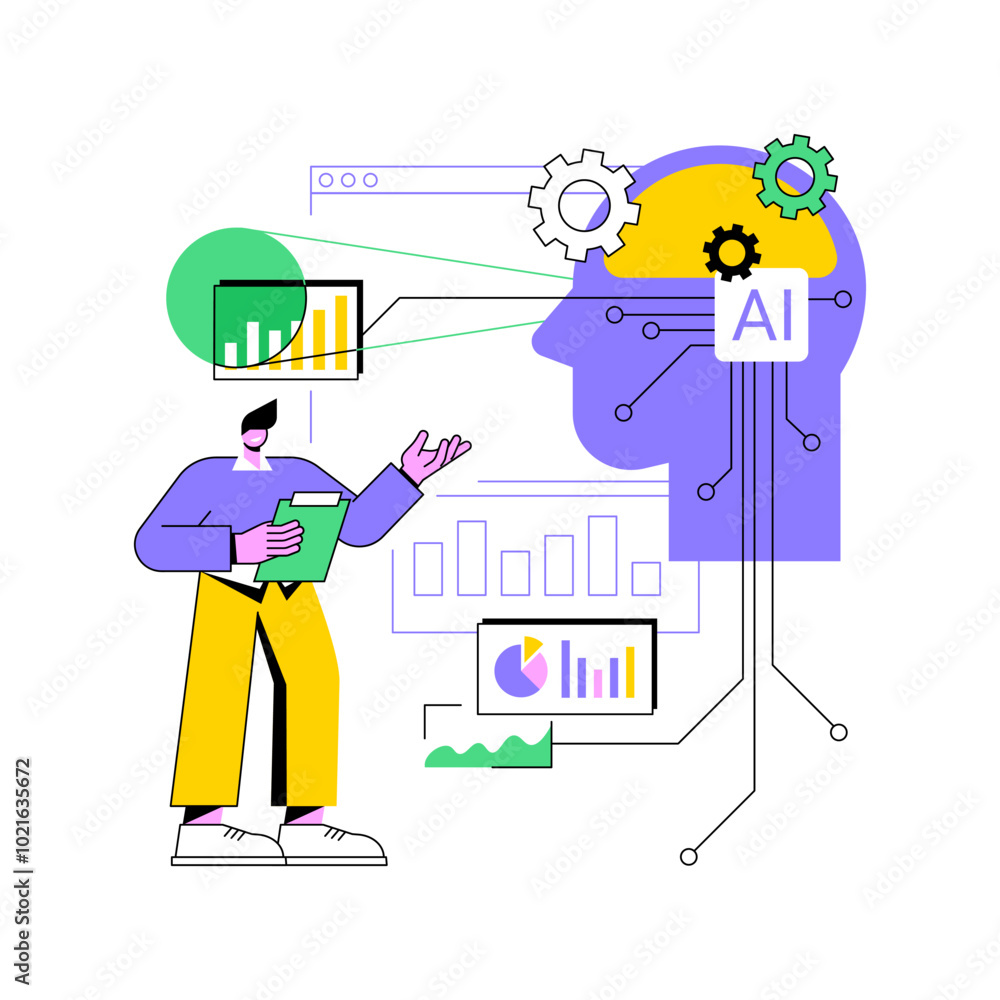 Poster interactive data visualization by ai abstract concept vector illustration.