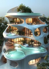 Fototapeta premium Modern Architectural Design with Rooftop Pools