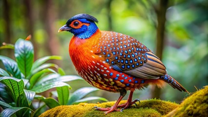 Vibrant Temminck's Tragopan in Natural Habitat Showcasing Stunning Plumage and Unique Features