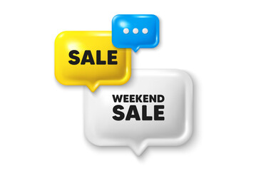 Discount speech bubble offer 3d icon. Weekend Sale tag. Special offer price sign. Advertising Discounts symbol. Weekend sale discount offer. Speech bubble sale banner. Discount balloon. Vector