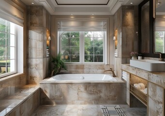 Luxury Bathroom Design with Stone Tiles