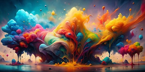 Obraz premium Vibrant Watercolor Abstract Art with Blended Colors and Fluid Shapes for Creative Design Projects