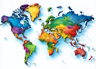 Vibrant World Map Highlighting Continents with Emphasis on the United States and Its Geography