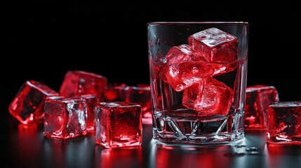 Close-Up of Drink with Red Ice Cubes Against a Black Background