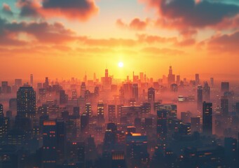Fototapeta premium Sunrise over a Futuristic Cityscape