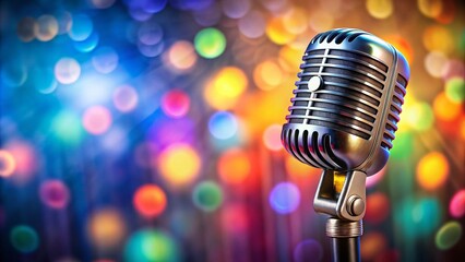 Vintage 1980s Microphone Against Colorful Background Perfect for Retro Music and Nostalgia Themes
