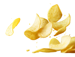 a group of potato chips falling