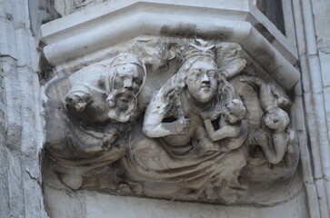 Naklejka premium Grotesque Stone Carving on Gothic Cathedral Facade in Brussels 