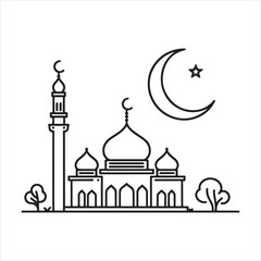 single one line Muslim Mosque silhouette on white background
