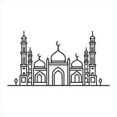 single one line Muslim Mosque silhouette on white background
