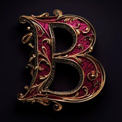 Elegant Crimson and Gold Letter B in 3D Design