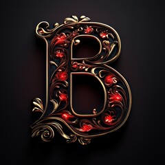 Elegant Crimson and Gold Letter B in 3D Design
