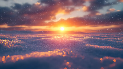 Sunset on a Snowy Field Abstract Background