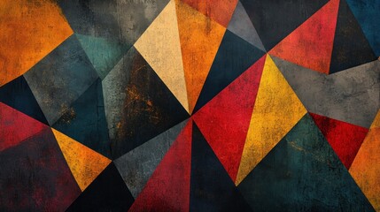 Fototapeta premium Abstract geometric background with colorful triangles and grunge texture.