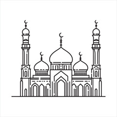 single one line Muslim Mosque silhouette on white background
