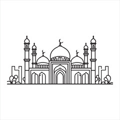 single one line Muslim Mosque silhouette on white background

