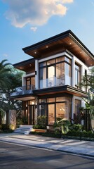 Fototapeta premium Modern House Exterior Design Illustration
