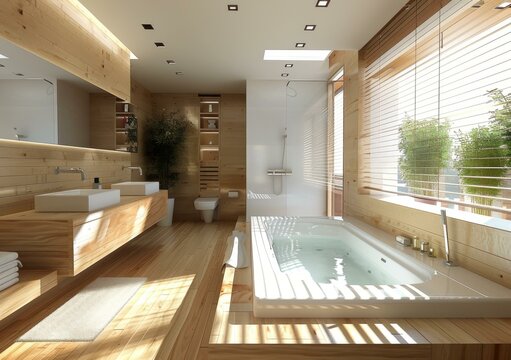 Modern Wooden Bathroom with Jacuzzi