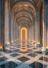 Obraz premium Majestic Marble Hallway with Golden Light