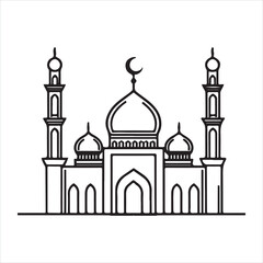 single one line Muslim Mosque silhouette on white background
