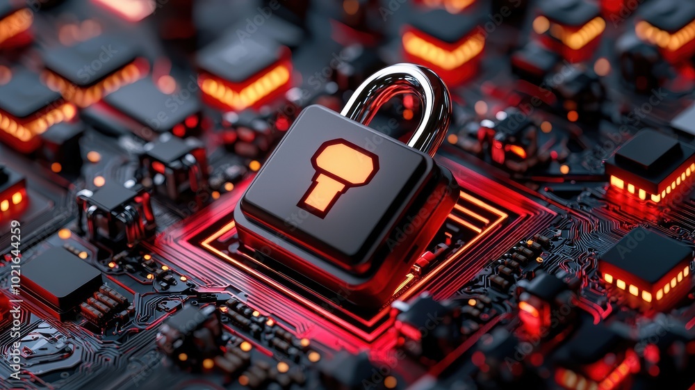 Aufkleber digital security concept with lock and circuit board