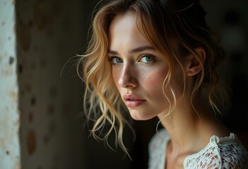 Young Blonde Woman Model Expressing Sadness and Worry Beauty in Fashion