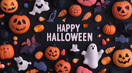 Fototapeta premium Halloween decoration with text Happy Halloween party invitation Halloween decoration concept