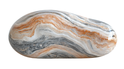 Smooth stone with swirling orange and gray patterns.