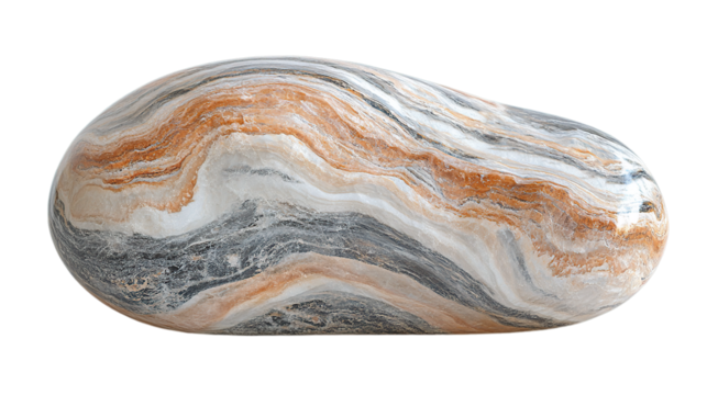 Smooth stone with swirling orange and gray patterns.