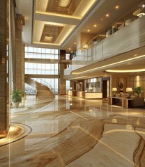 Luxury Hotel Lobby Interior Design Illustration
