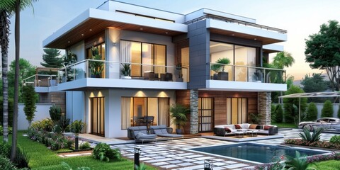 Fototapeta premium Modern Luxury Villa with Stunning Pool