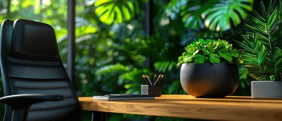 Modern Workspace with Greenery and Natural Light