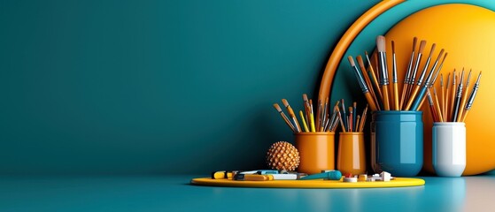 Colorful Art Supplies in Creative Arrangement