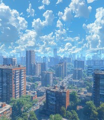 Obraz premium Cityscape Illustration with Vivid Clouds