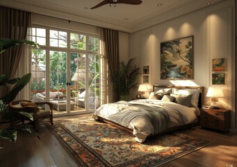 Tropical Bedroom Interior Design Illustration
