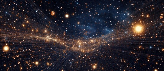 Obraz premium Abstract image of a gift in the form of a starry sky or space, consisting of points, lines, and shapes in the form of planets