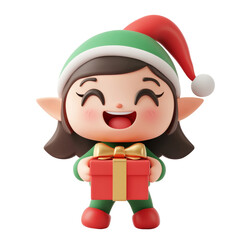cute little kid GIRL wearing green elf Christmas costume.. on white background. Generative AI