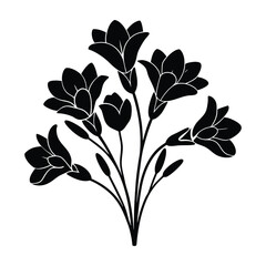 Black silhouettes of  freesia flower, isolated on a white background. Vector illustration