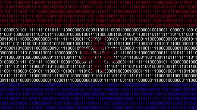 Binary code on flag of Mordovia. Program source code or Hacker concept on Mordovian flag. Mordovia digital technology security, hacking or programming