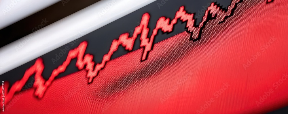 Poster closeup of red stock market graph on computer screen