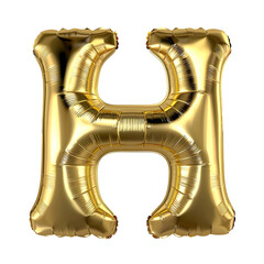 English alphabet H made with gold foil balloon isolated on transparent background