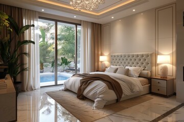 Luxury Bedroom with Pool View Illustration